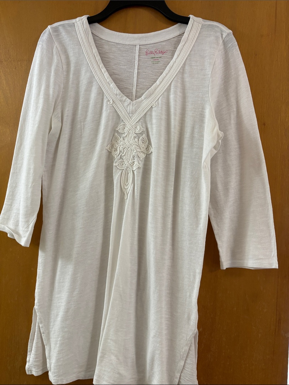 Lilly Pulitzer White V-Neck Tunic with Crochet Detail